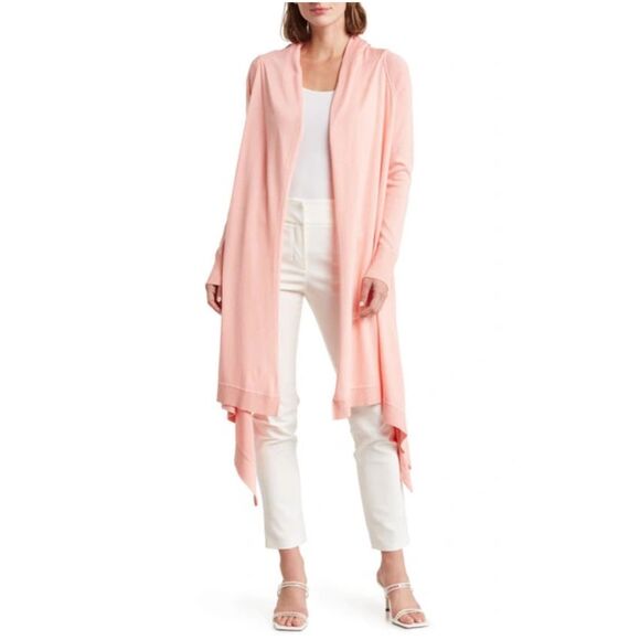 Donna Karan Cozy Open Front Sharkbite Hem Cardigan In Coral size M/L - Picture 1 of 10